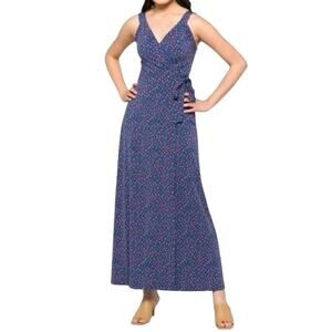 NWOT 41 HAWTHORN Dress L Faux Wrap Maxi Belt Bow Stretch Sleeveless Dot Print
